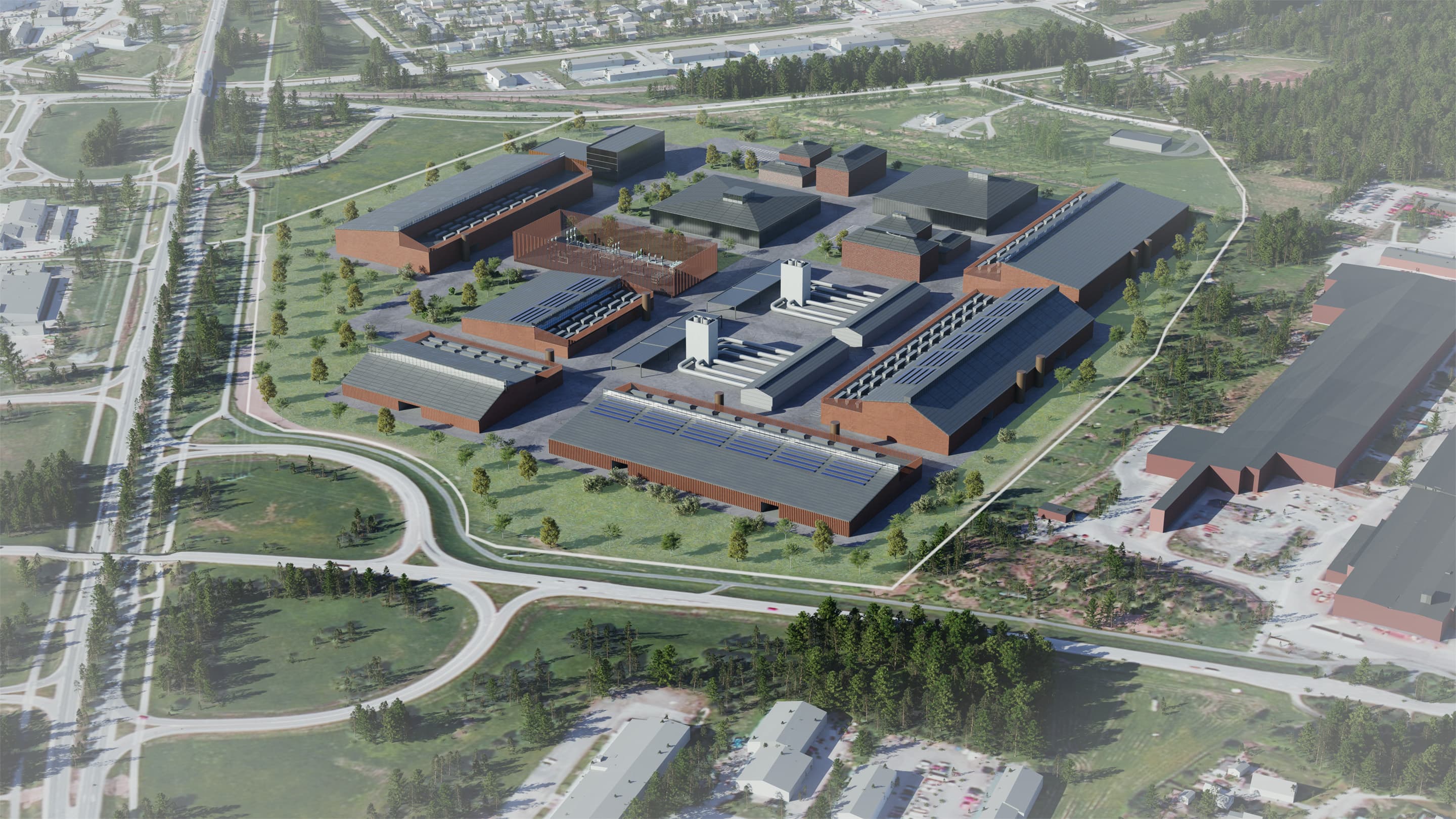 Architectural rendering of the planned data center campus in Pori, Finland